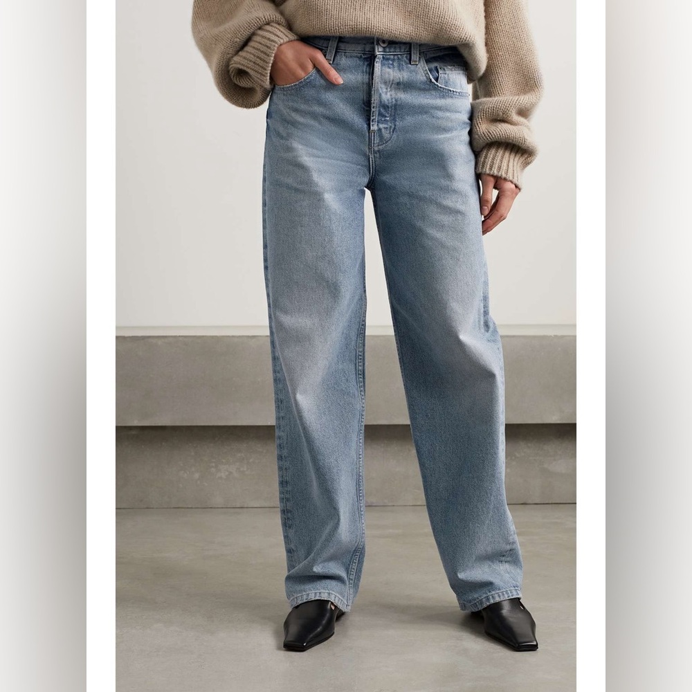 INTERIOR NYC The Remy High Rise Straight Wide Leg Jeans Light Wash Blue Size 25